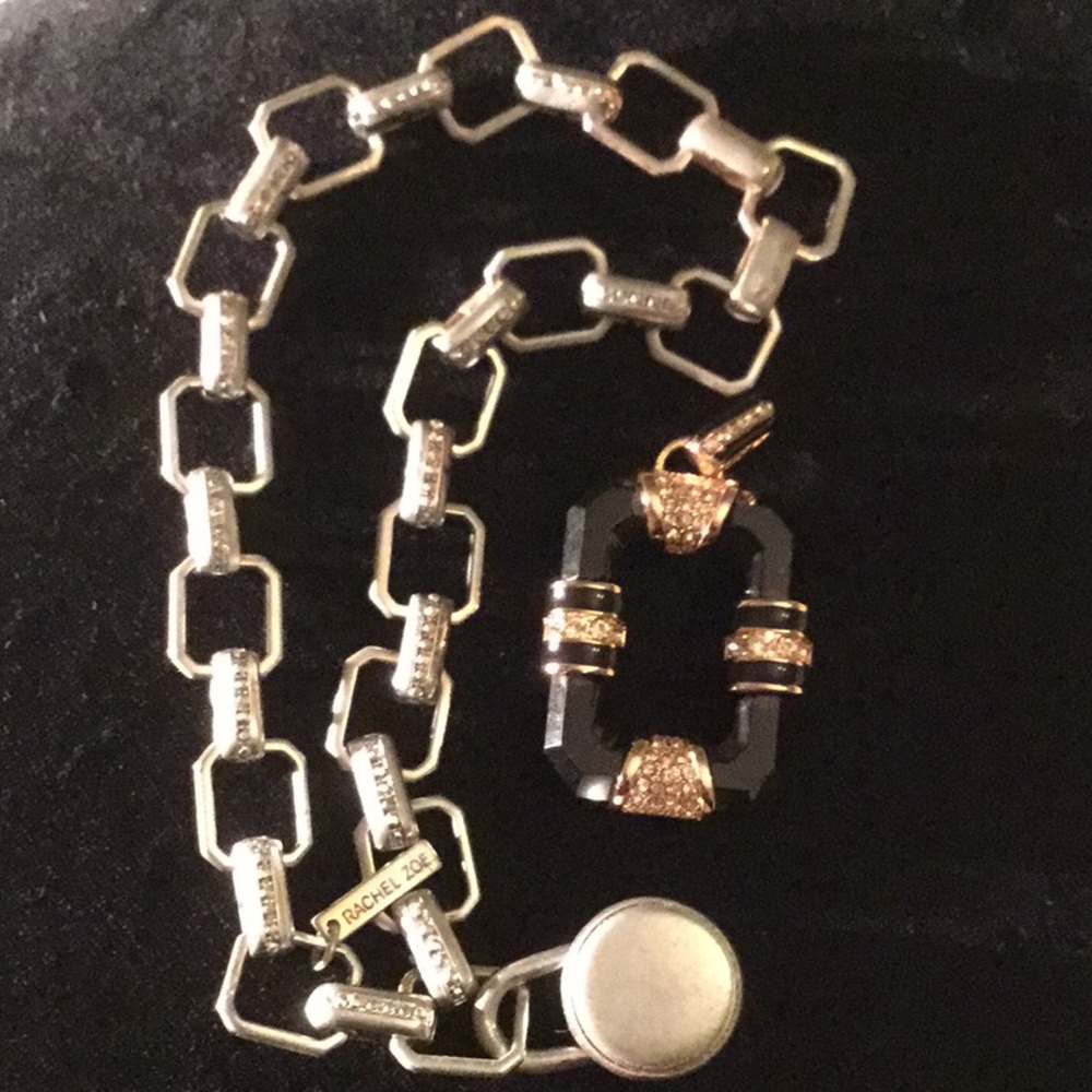 NWOT Rachel Zoe Pave Crystal Obsidian Pendant & MODIFIED Chain - Picture 8 of 11